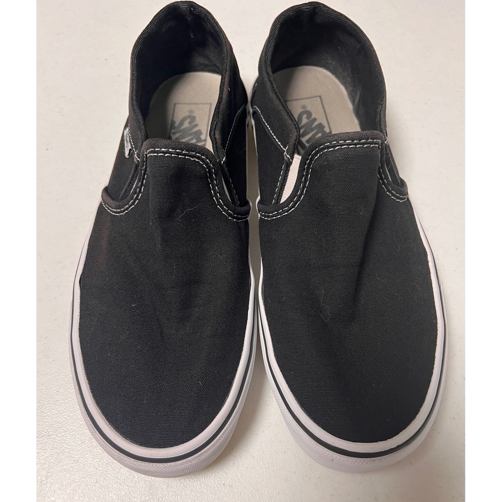 Vans Classic Slip-On Sneaker Women 8.5 Black White Canvas Sneakers Skater - Picture 2 of 11